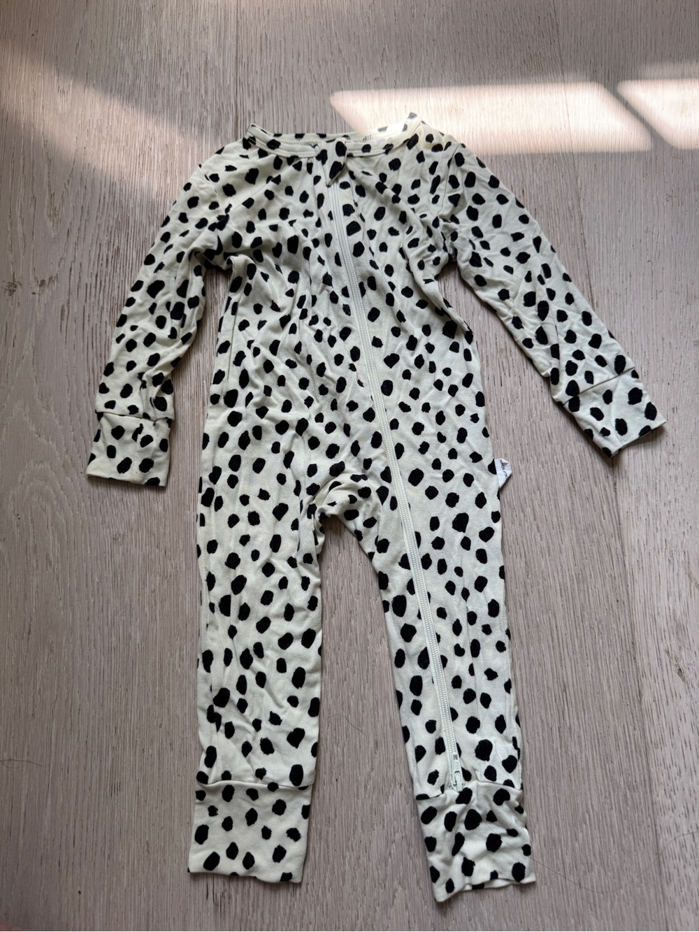 Cream and Black Spot Kids Footed One-Piece